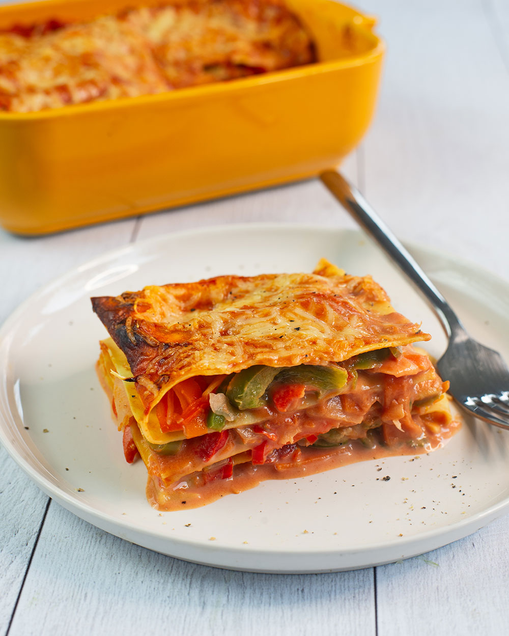 Lasagnes poivron, carotte, chou